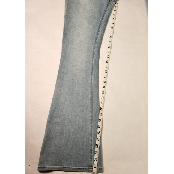 EXPRESS Jeans Womens 2R Flare Super High Rise Light Wash Zip Front Blue NWT - Picture 5 of 8